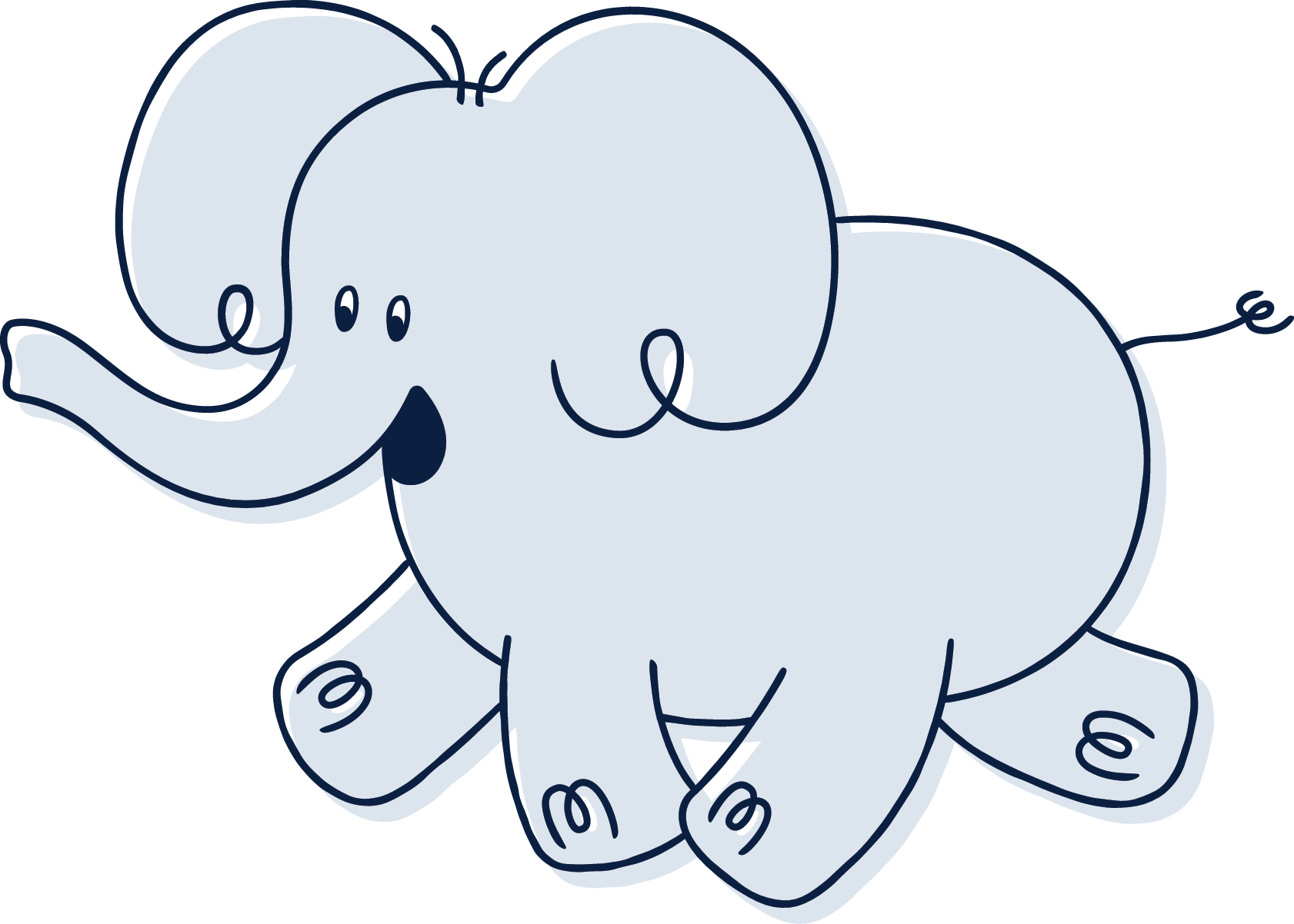 Cartoon elephant in blue on a white background